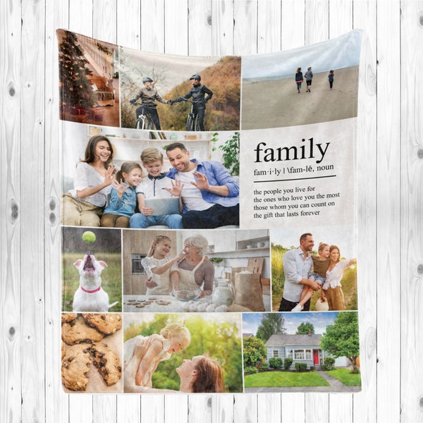 Family Photo Blanket, Photo Collage Blanket, Home Decor, Gift from Daughter Gift for Mom, Gift For Wedding, Soft Fluffy Blanket Family Quote