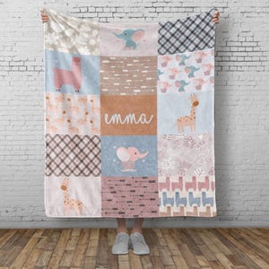 Personalized Baby Name Blanket, Lightweight Gentle Super Soft in Pastel Colors Animals, Custom Gift Idea for Baby Shower Newborn Birthdays