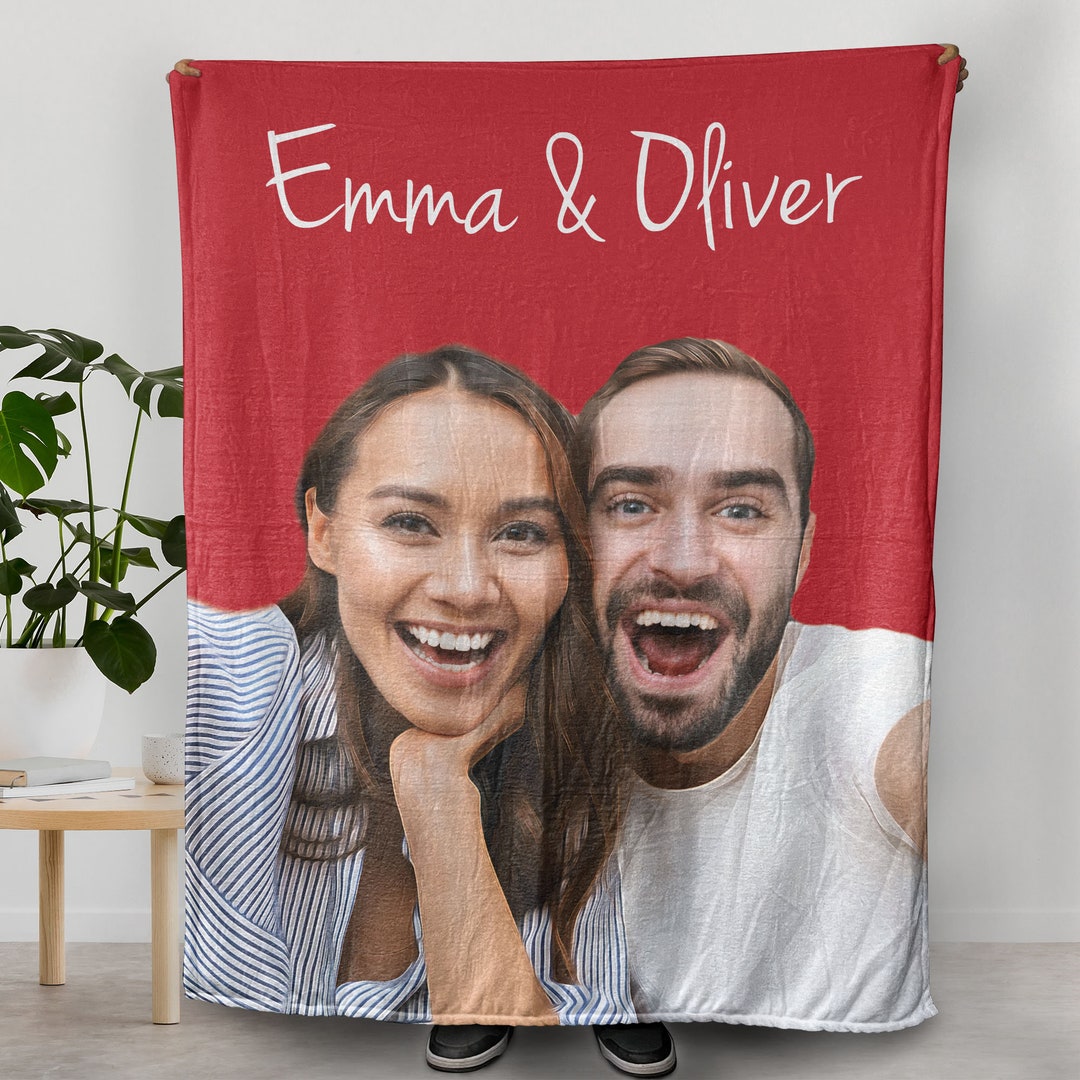 Custom Blanket for Couples, Photo Portrait With Painting Effect and Names, Personalized Gift for