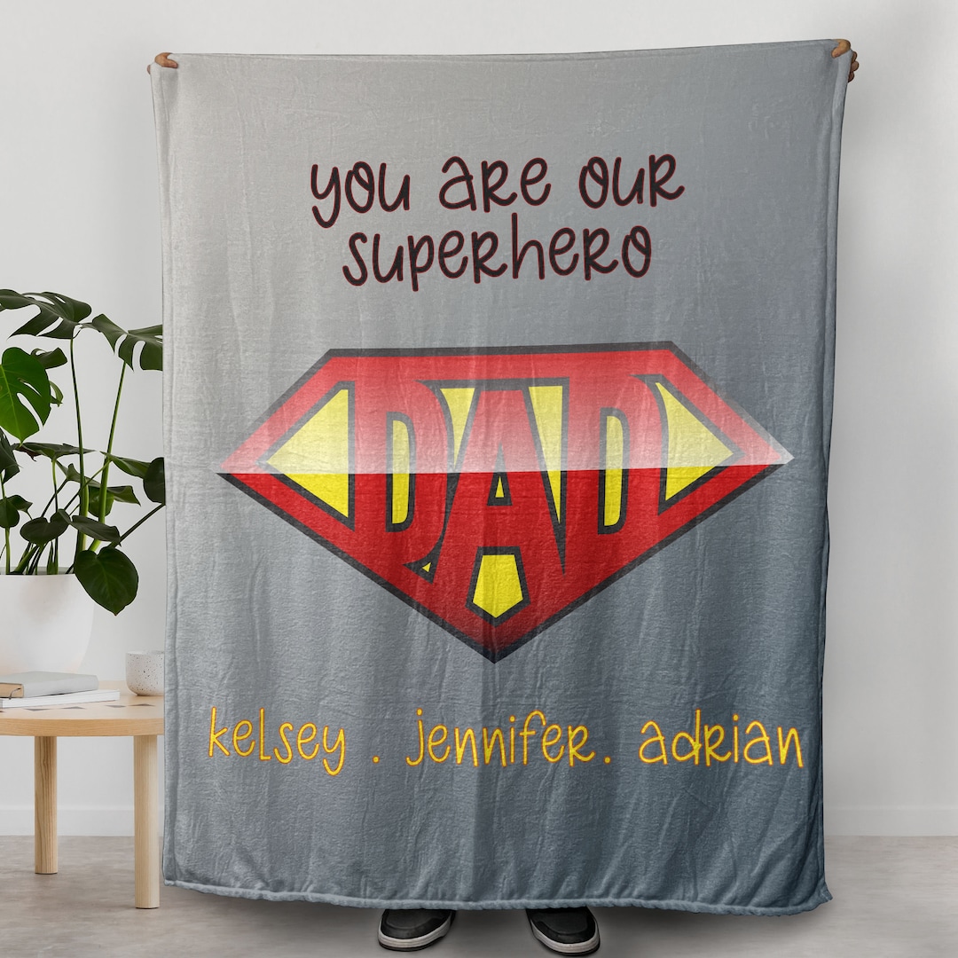 Fathers Day Gift Blankets for the Superhero Dad, Personalized Name