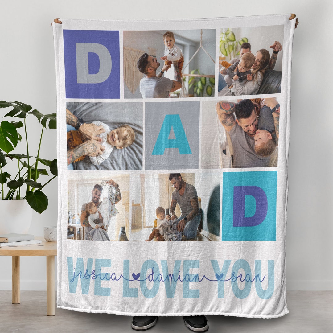 Fathers Day Custom Photo Blankets, Fathers Day Gift for Grandpa With Grandkid Pictures