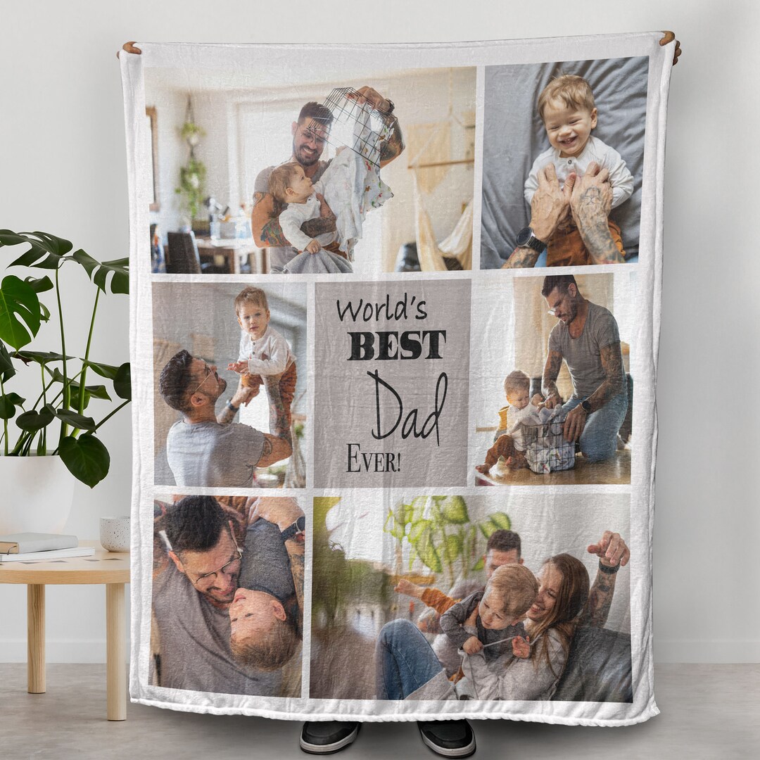 Personalized Father Blankets, World's Best Dad Ever, Photo Blanket for