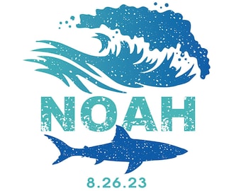 Personalized Ocean Theme Bar Mitzvah Logo, Beach Waves Customized Party Logo Surf Teal Blue Shark Coastal Surfer Pacific party decor