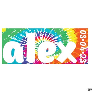 Personalized Tie Dye Bat Mitzvah Logo Girls Customized Fun Hip Rectangle Psychedelic theme Sweet 16 party favors invitations decor