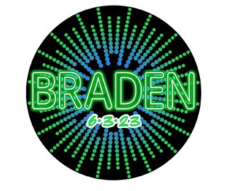 Customized Glow Bar Mitzvah Logo, Boys Personalized Girls Green Glow Night Club Party theme for Bar Mitzvah party favors, invitations, decor