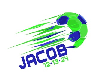 Customized Soccer Bar Mitzvah Logo, Personalized Abstract Party Logo Modern Sports theme for Bar Mitzvah party favors invitations decor