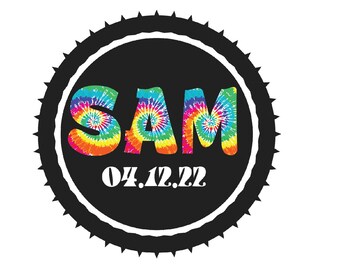 Personalized Tie Dye Bat Mitzvah Logo Girls Customized Fun Hip Black Circle Psychedelic theme Sweet 16 party favors invitations decor