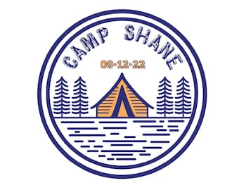 Customized Camp Bar Mitzvah Logo, Boys Personalized Camping Tent Rustic Party theme for Bar Mitzvah Circle party favors, invitations, decor