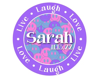 Personalized Smiley Faces Bat Mitzvah Logo, Customized Party Logo Round Modern Circle Girls theme Star Eyes Smiles Bat Mitzvah party decor