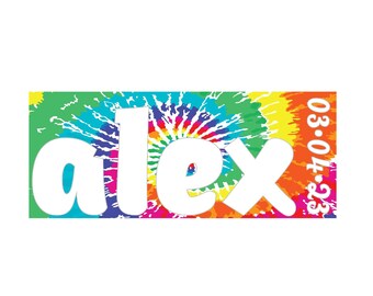 Personalized Tie Dye Bat Mitzvah Logo Girls Customized Fun Hip Rectangle Psychedelic theme Sweet 16 party favors invitations decor