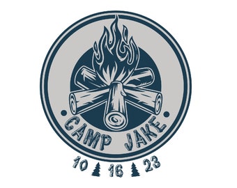 Customized Camp Bar Mitzvah Logo, Boys Personalized Camping Rustic Party theme for Bar Mitzvah Circle party favors, invitations, decor