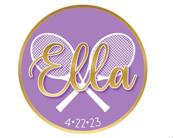 Customized Tennis Bar Mitzvah Logo, Personalized Party Logo Modern Rackets Dots Sports theme for Bar Mitzvah party favors invitations decor