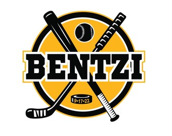 Customized Ice Hockey and Baseball Bar Mitzvah Logo, Boys Personalized Sports Party Logo, Sports theme for Bar Mitzvah party favors, decor