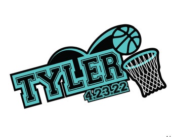 Customized Basketball Bar Mitzvah Logo Boys Personalized Sports Funky Party Logo Teal Black Sports theme for Bar Mitzvah party favors, decor