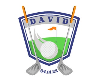 パーソナライズされたゴルフ バー ミツバー ロゴ、カスタマイズされたパーティー ロゴ、バー ミツバー パーティーの記念品、招待状の装飾のためのモダンなスポーツ テーマ