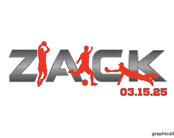 Customized Metallic Sports Silhouette Bar Mitzvah Logo, Boys Personalized Sports Party Logo, Sports theme for Bar Mitzvah party favors decor