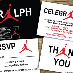 Bar Mitzvah DIGITAL Invitation - RSVP Insert Merci Sneaker Shoebox Basketball Boy Invite Sports Event Noir Rouge Fichier numérique, Imprimable