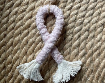 Breast Cancer Awareness Ribbon, Macrame Car Charm, Pink Ribbon Charms, Breast Cancer Survivor Gift, Cancer Gifts for Women, Pink Ribbon Car