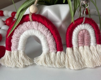 Macrame Rainbow Keychain Diffuser Combo, Red and Pink, Macrame Rainbow, Macrame Rainbow Car Charm, Cute Gift for Friends