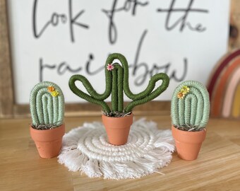 Macrame Cactus Minis, Mini Macrame Plant, Macrame Succulent, Small Succulent, Handmade Gift For Her, Gift for Plant Lover, Cute Shelf Decor