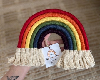 Macrame Rainbow Wall Hanging, Boho Nursery Decor (11x7 in)