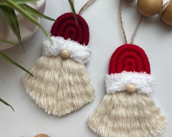 Macrame Santa Ornament, Gnome Christmas Ornament, Macrame Gnome Ornament, Handmade Christmas Ornaments, Santa Clause Gnome, Boho Christmas