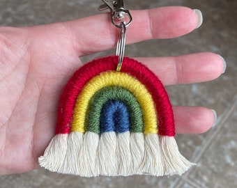 Macrame Rainbow Keychain in Rainbow Colors, Boho Rainbow Keychain, Backpack Tag for Girls Backpack, Bookbag Charm, Rainbow Keychain Pride