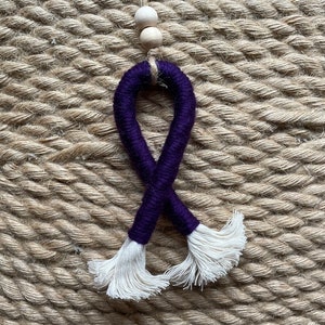 Pancreatic Cancer Awareness Ribbon, Macrame Car Charm, Purple Ribbon Keychain, Pancreatic Cancer Support, Purple Cancer Ribbon
