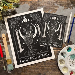 The High Priestess (Feline) – Major Arcana Tarot Art Print