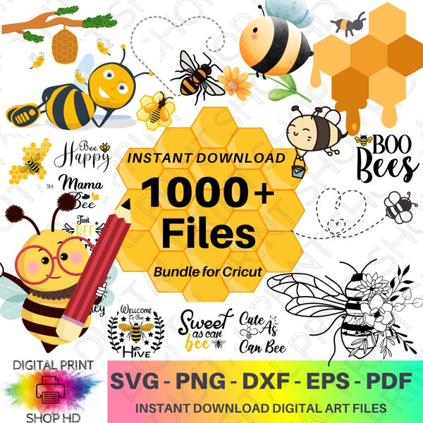 Bee Bundle SVG 1000 designs,Bee SVG Bundle,sunflower svg,Honeybee SVG,queen bee svg,bee hive svg,Cricut,Silhouette Cut File,Svg Files