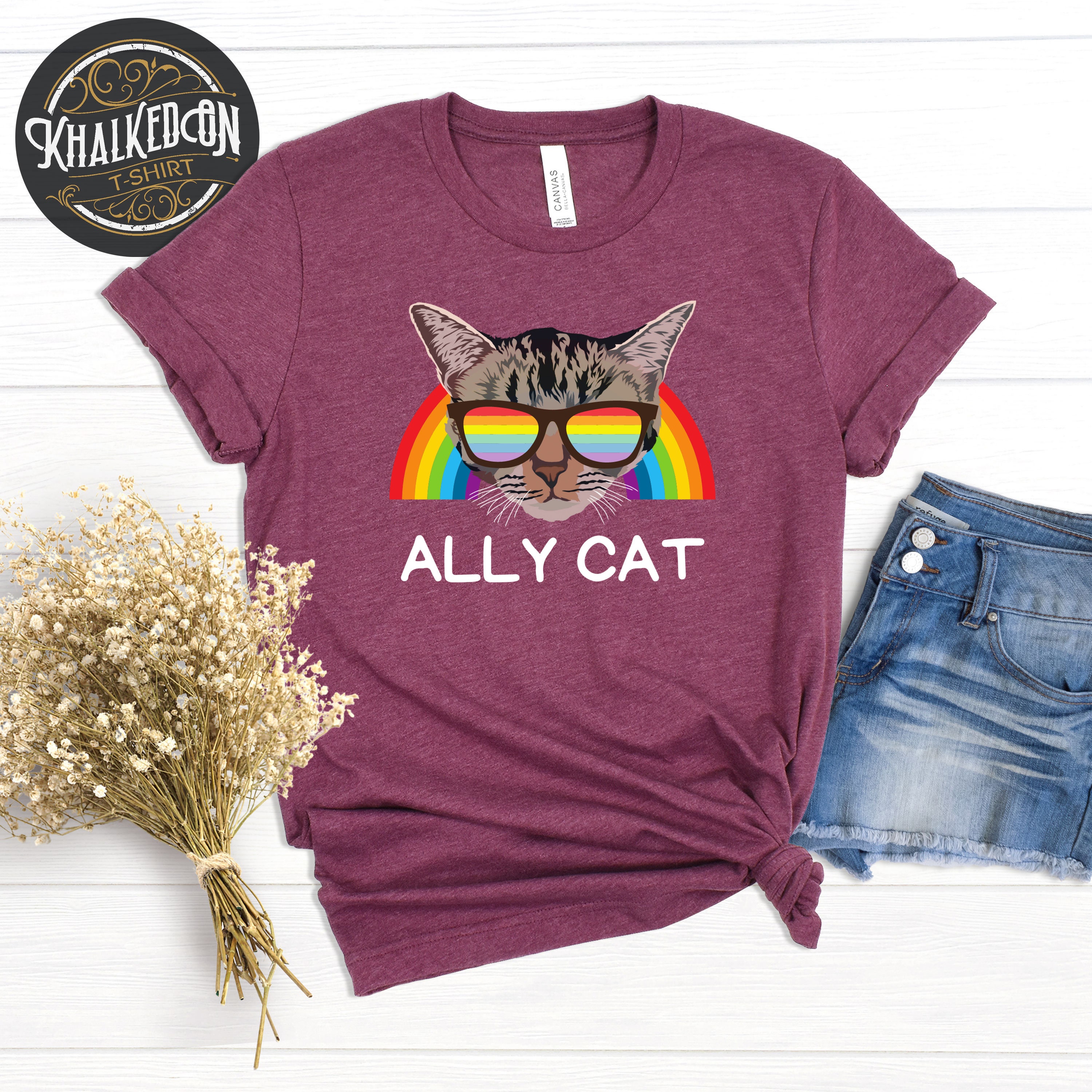 Discover LGBT Ally Cat Shirt, Funny LGBTQ T-Shirt Gift Idea, Ally Pride Outfit Gift for Cats Lover, Pet Lover T-shirt