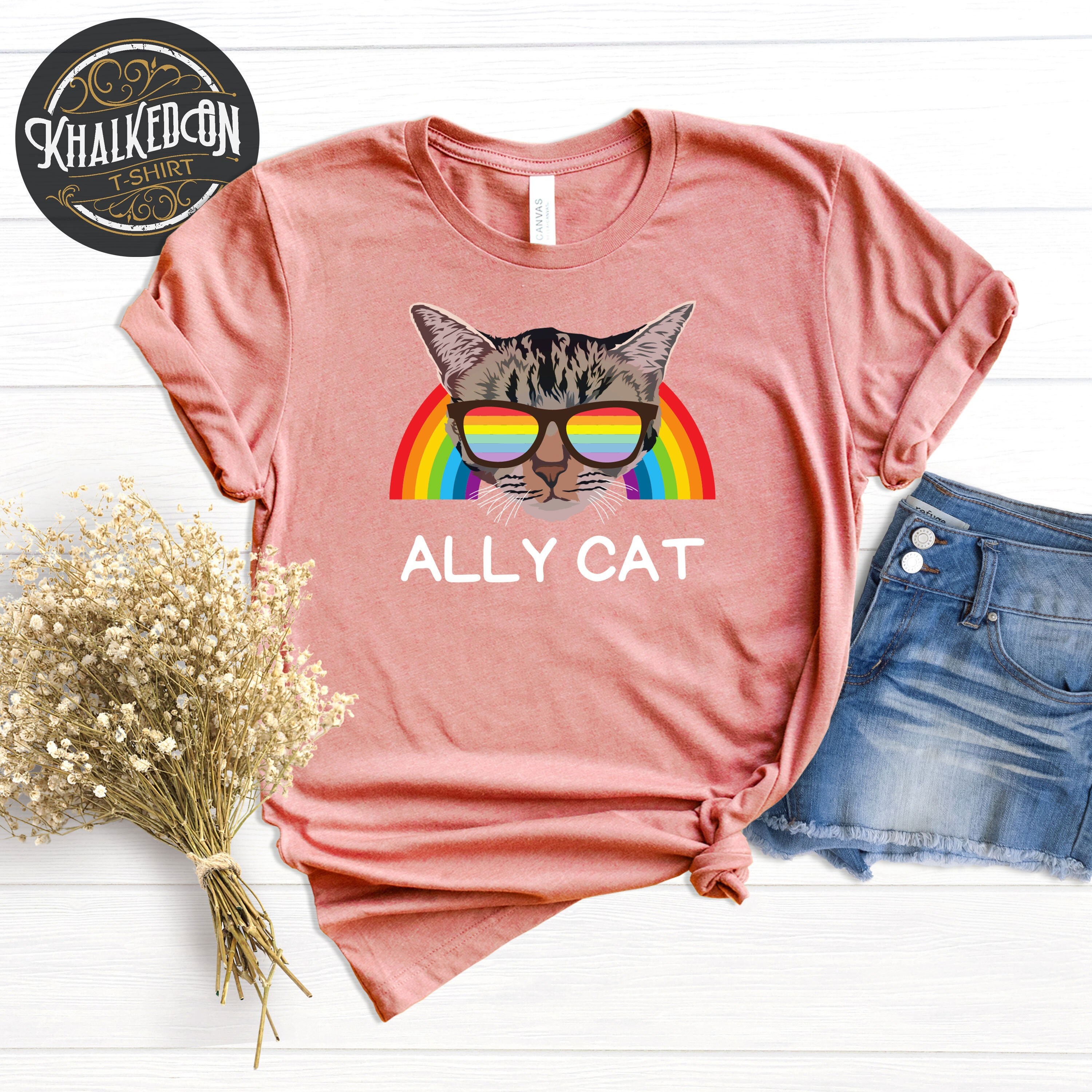 Discover LGBT Ally Cat Shirt, Funny LGBTQ T-Shirt Gift Idea, Ally Pride Outfit Gift for Cats Lover, Pet Lover T-shirt