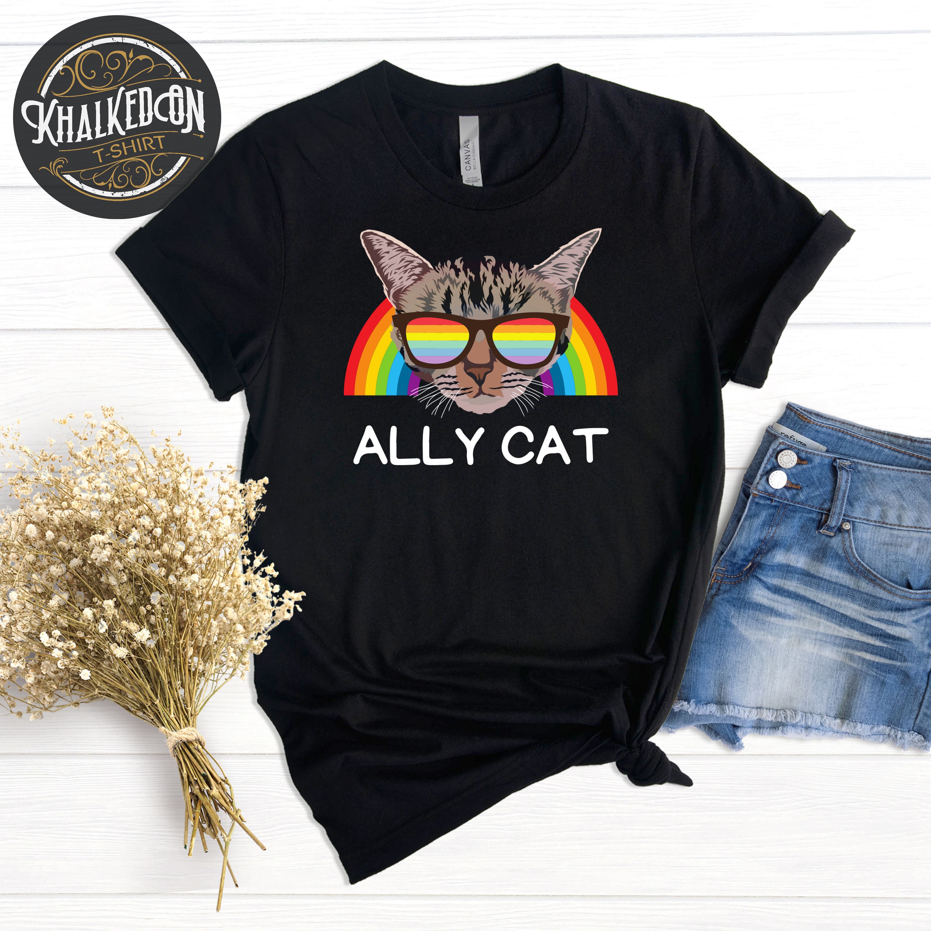 Discover LGBT Ally Cat Shirt, Funny LGBTQ T-Shirt Gift Idea, Ally Pride Outfit Gift for Cats Lover, Pet Lover T-shirt