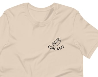 Camiseta unisex de Chicago Hot Dog, ropa minimalista de Chicago, camiseta de estilo Chicago Hot Dog, recuerdo de Chicago, camiseta de Chicago para hombres y mujeres