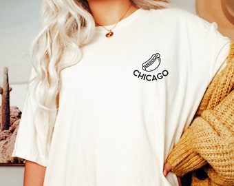 Camiseta unisex de perrito caliente de Chicago, Ropa minimalista de Chicago, Camiseta de perrito caliente estilo Chicago, Recuerdo de Chicago, Camiseta de Chicago para hombres y mujeres