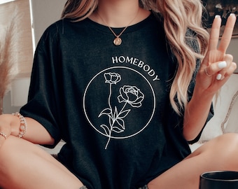 Homebody Rose Graphic Tee - Introvert Dark Academia Shirt