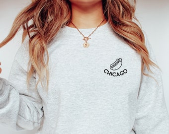 Sudadera de Chicago, Regalos de Chicago, Camisa de Chicago, Cuello redondo de Chicago, Camisa de perrito caliente, Sudadera de perrito caliente de Chicago, Perrito caliente estilo Chicago,