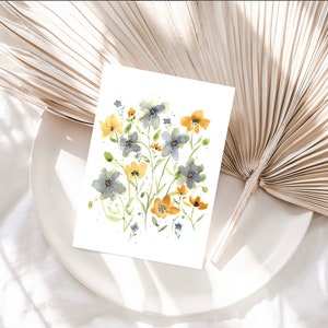 Blank Greeting Card Watercolor Whimsical Wildflowers Floral Greeting Card Handmade Thank You Card for Gift