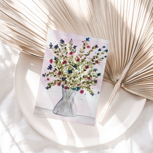 Carte de voeux vierge aquarelle Indigo & rose Bouquet Floral carte de voeux fait à la main carte de remerciement pour cadeau