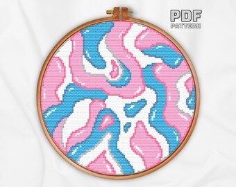 Abstract LGBTQ+ Transgender Pride Flag Cross Stitch Embroidery Pattern PDF