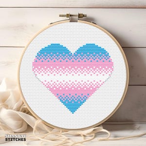 Trans Pride Heart Cross Stitch Pattern, LGBTQ+ Love PDF, Queer Affirmation Decor, Easy Ally Embroidery, Transgender Pride Needlepoint
