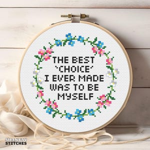 Trans Pride Cross Stitch Pattern: Floral Wreath, LGBTQ+ Affirmation (PDF Pattern