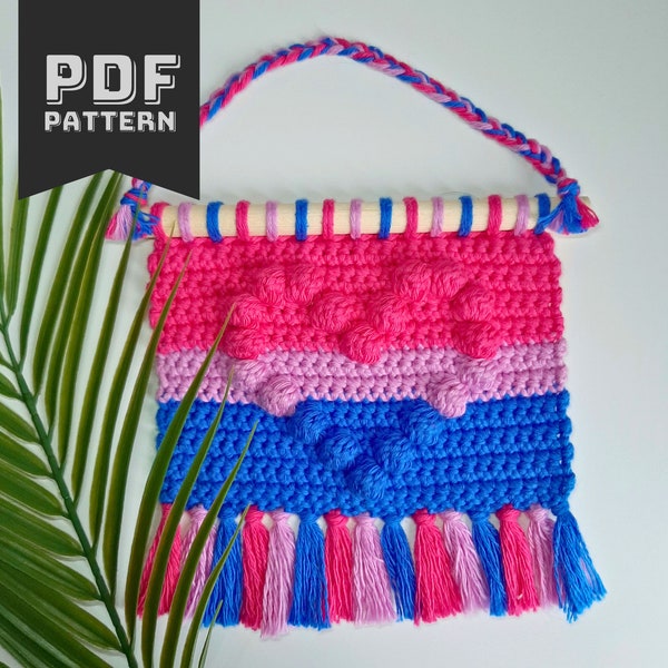 Bisexual Pride Flag Crochet Pattern PDF, Mini Heart Tapestry Chart Download, LGBTQ+ Wall Hanging Gift