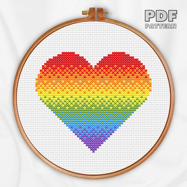 Gay Love Heart Cross Stitch Pattern, LGBTQ+ Pride Flag PDF Download