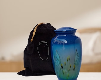 Two Butterfly Large Adult Cremation Urn for Human Ashes — With Velvet Bag