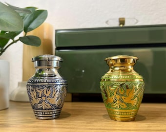 Mini Hand-Etched Brass Doves Keepsake Urn – Solid Metal Cremation Ash Container (2 oz)