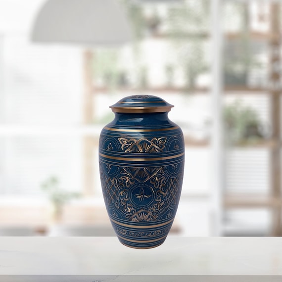 Green Cremation Urn - Funeral Urn For Human Ashes - Hand Made In Brass
