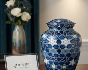 Blue Mosaic Star Pattern Urn for Adult Ashes