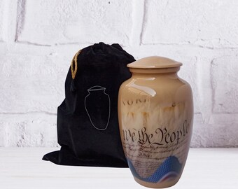 U S Constitution Patriotic Large Adult Cremation Urn for Human Ashes — With Velvet Bag