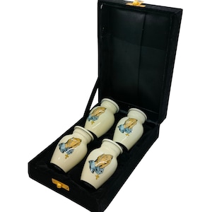 Praying Hands Rosary Keepsakes: Beige Metal Memorial Urns - Set of 4
